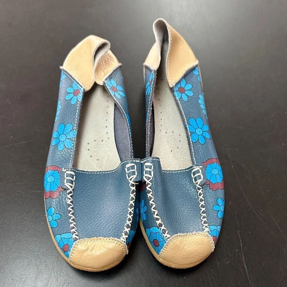 Women’s Blue Floral Espadrille Flats - Comfort Slip-Ons